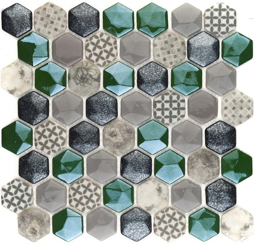 Hexagon Dijital Baskılı Cam Mozaik FBADJ 003