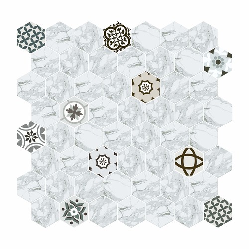 Hexagon Dijital Baskılı Cam Mozaik FBDJ 036