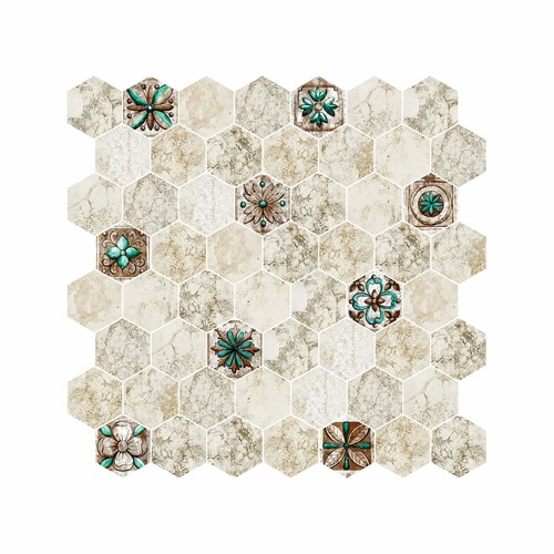 Hexagon Dijital Baskılı Cam Mozaik FBDJ 072