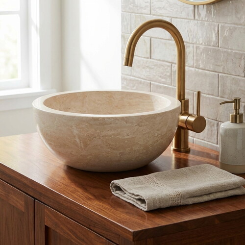 Light Traverten Dolgulu Honlu Çanak Lavabo NTRVS35