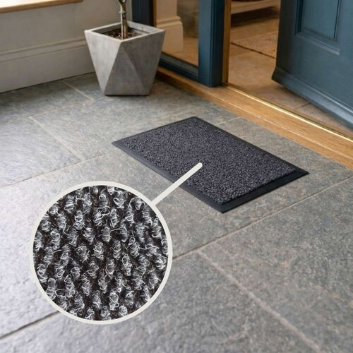 Kaymaz Kapı Önü Paspası 60x40 cm | PVC Tabanlı, Kir ve Nem Tutucu, Antrasit