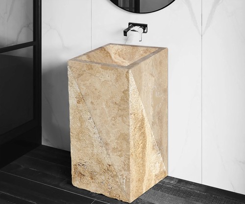 Walnut Traverten Honlu Kumlamalı Dikdörtgen Monoblok Lavabo NTRSTC45