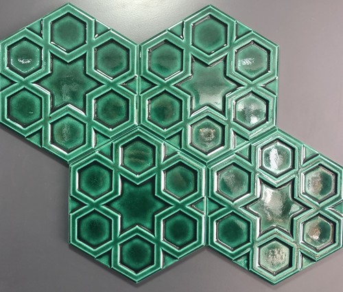 El Yapımı Duvar Karosu Hexagon Star Zümrüt - 15x17
