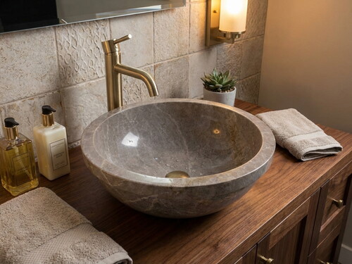 Maya Gri Cilalı Mermer Çanak Lavabo YEDSIM02