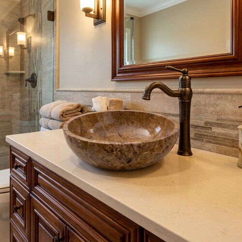 Noce Traverten Cilalı Dolgulu Çanak Lavabo EGENTR1674