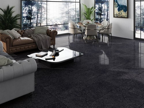 Qua Noir Terrazzo Siyah Parlak Rektifiyeli Yer Duvar Seramiği - 60x120