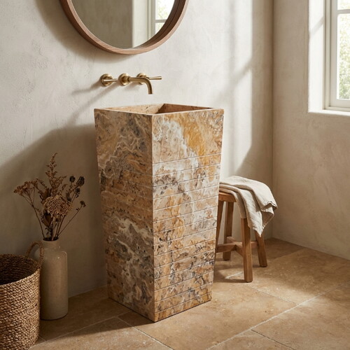 Scabos Traverten Pedestal Konik Monoblok Lavabo MEGCS011