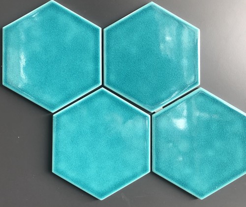 El Yapımı Duvar Karosu Hexagon Düz Turkuaz - 15x17