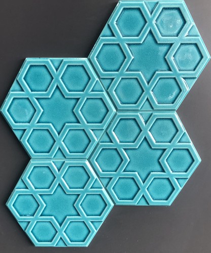 El Yapımı Duvar Karosu Hexagon Star Turkuaz - 15x17