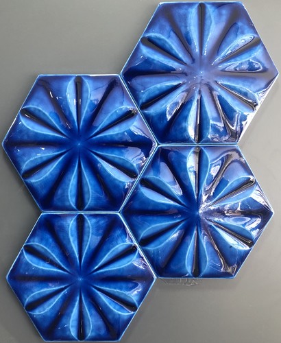 El Yapımı Duvar Karosu Hexagon Flower Turkuaz - 15x17