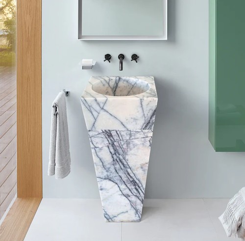 New York Beyaz Cilalı Konik Monoblok Mermer Lavabo NTRVS25
