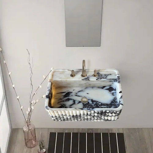 Calacatta Viola Cilalı Duvara Montaj Fitilli Mermer Lavabo NTRVS151