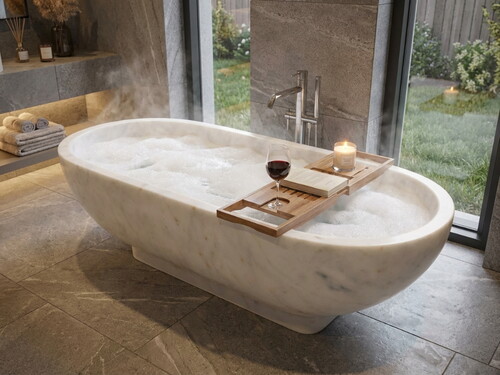 Bianco Carrara White Honlu El Yapımı Mermer Küvet