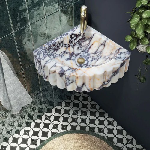 Calacatta Viola Cilalı Duvara Montaj Fitilli Mermer Köşe Lavabo NTRVS209