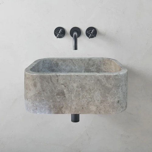 Tundra Gri Cilalı Duvara Montaj Mermer Lavabo NTRVS221