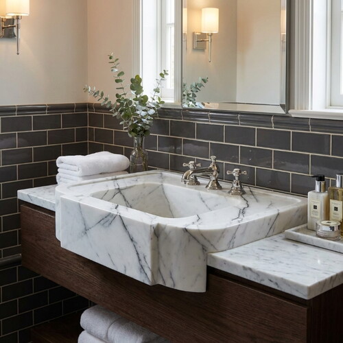 New York Beyaz Cilalı Duvara Montaj Mermer Lavabo CVNYMP1828