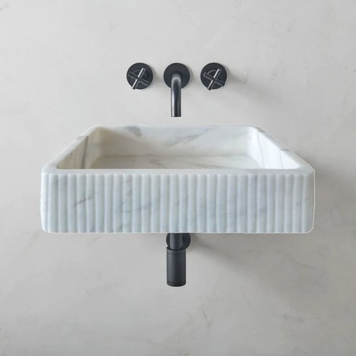 Carrara Beyaz Honlu Duvara Montaj Fitilli Mermer Lavabo CVRHCW1624