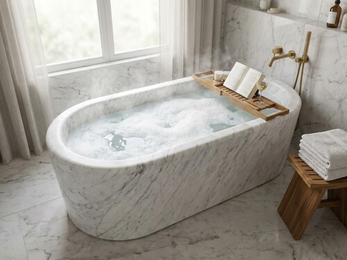 Carrara White Cilalı El Yapımı Mermer Küvet