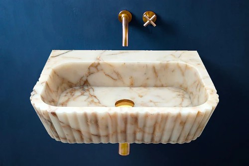 Calacatta Altın Cilalı Duvara Montaj Fitilli Mermer Lavabo NTRVS181