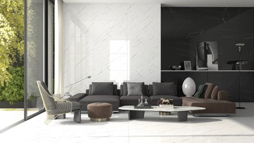 Seramiksan White Black Marble Parlak Rektifiyeli Yer Duvar Seramiği 933911 - 60x120