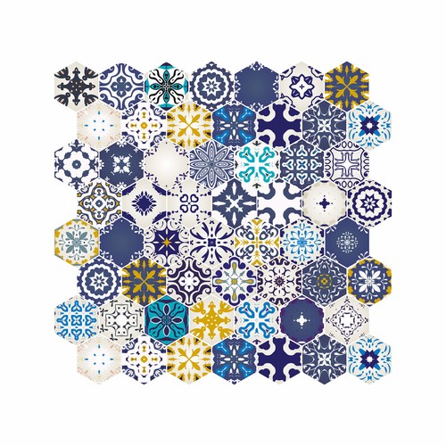 Hexagon Dijital Baskılı Cam Mozaik FBDJ 047