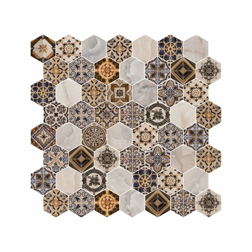 Hexagon Dijital Baskılı Cam Mozaik FBDJ 050
