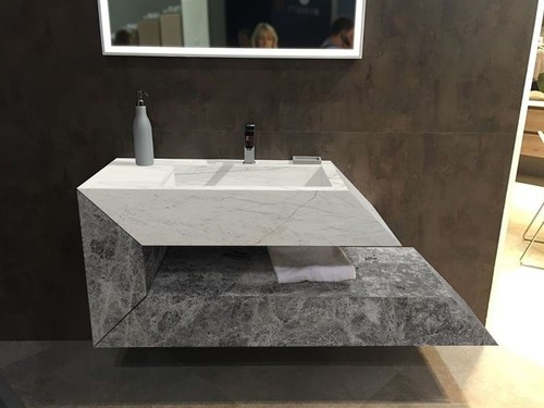 Iperial White Tundra Grey Cilalı Modern Mermer Lavabo