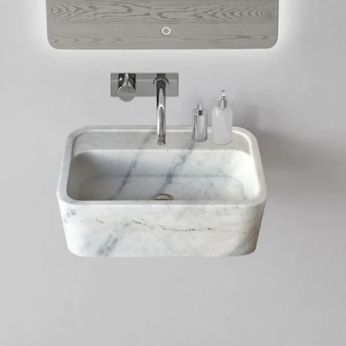 Carrara Beyaz Cilalı Duvara Montaj Mermer Lavabo NTRVS212