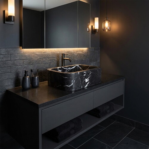 Toros Siyah Cilalı Duvara Montaj Mermer Lavabo NTRVS222