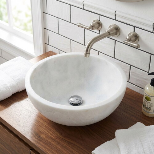 Carrara Beyaz Cilalı Mermer Çanak Lavabo NTRSTC08