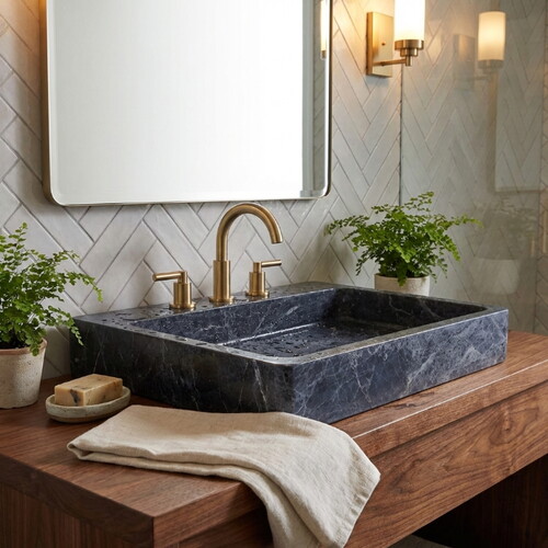 Sirius Siyah Mermer Cilalı Çiftlik Evi Tarzı Lavabo TMS13
