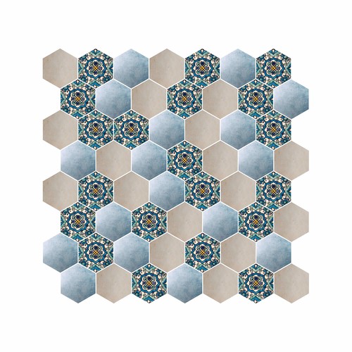 Hexagon Dijital Baskılı Cam Mozaik FBDJ 067