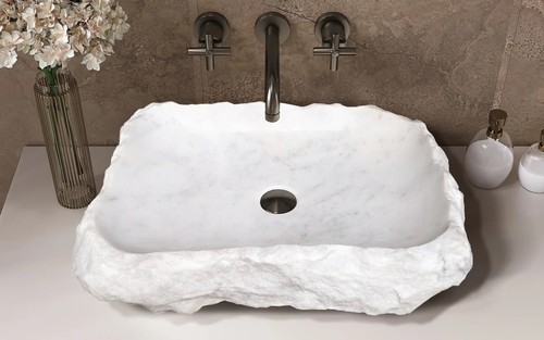 Carrara Mermer İçi Cilalı Rustik El Yapımı Patlatma Lavabo NTRSTC15