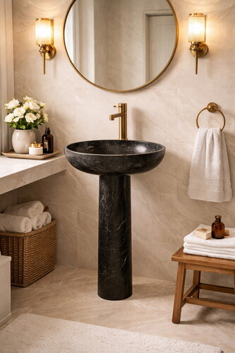 Toros Siyah Mermer Cilalı Ayaklı Lavabo NTRVS04