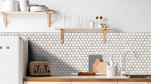 Mermer Mozaik Hexagon Beyaz 30x30cm