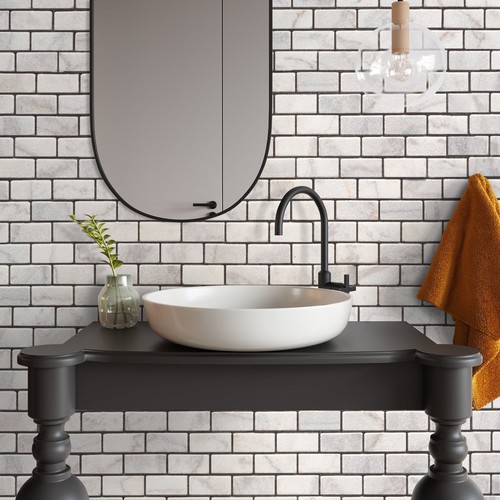 Mermer Eskitme Mozaik Brick Beyaz 5x10cm