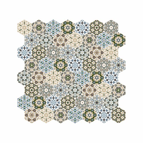 Hexagon Dijital Baskılı Cam Mozaik FBDJ 082